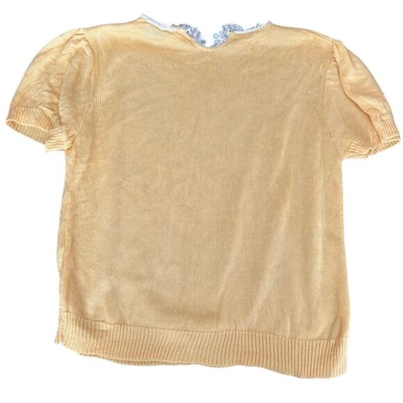 Vintage Tierra House Butter Yellow Lace Knit Top Made in USA Size M - Picture 3 of 3
